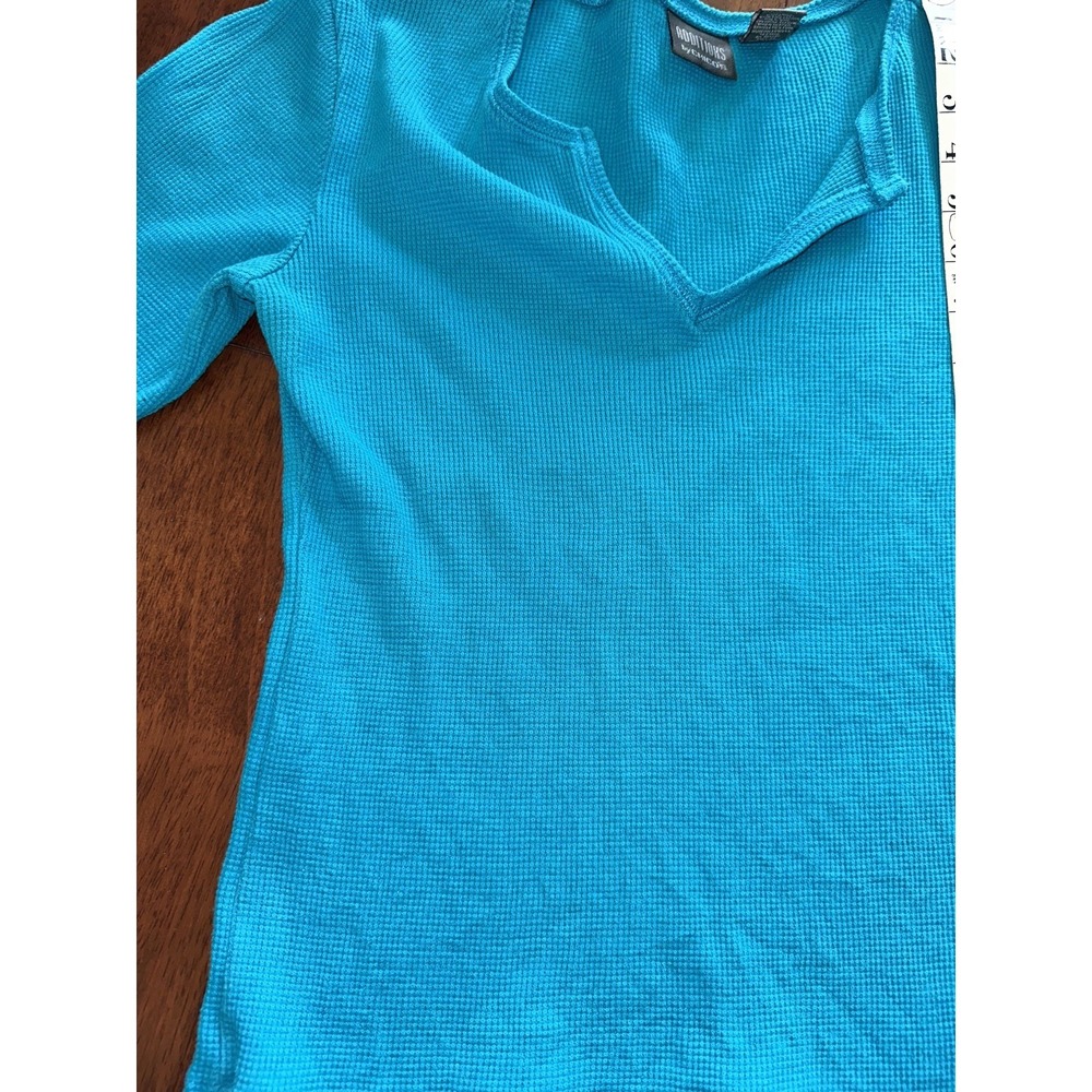 Chicos teal V Neck Shirt Size 0 (small; equivalent size 4) waffle weave thermal